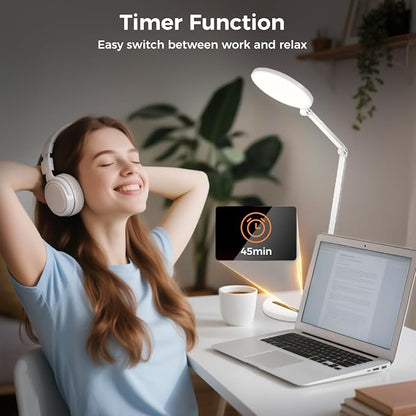 LED Desk Lamp for Home Office, Eye-Caring Desk Light for Video Call, Dimmable 3