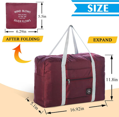 Travel Duffle Bag Tote Carry on Bag Nylon Lightweight Foldable Travel Bag Water Resistant Sports Gym Duffle Weekender Overnight Bag (Red+Green+2Pe bag)