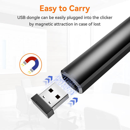 Wireless Presentation Clicker PowerPoint Presenter Remote: Rechargeable Green Laser Pointer Clickers for Computer/Mac/PPT/Slideshow/Google Slide Advancer