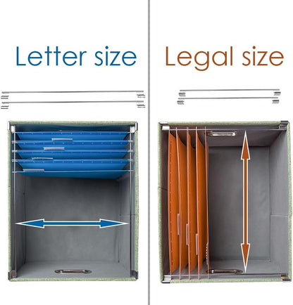 PRANDOM File Organizer Box - Set of 1 Collapsible Decorative Linen Filing Storage Hanging File Folders with Lids Office Cabinet Letter/Legal Green (17x14x11.2 inch)