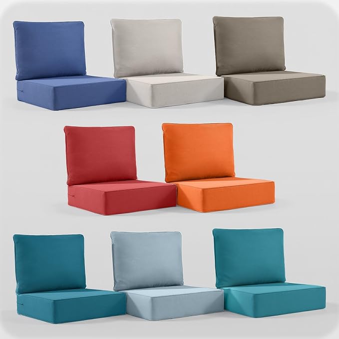 6" Thick Outdoor Cushion, 24*24*6" Patio Furniture Cushions with Waterproof Patio Furniture Cushions with Removable Cover, 28D High Density Patio Cushion for Outdoor Furniture, Light Blue-8pcs