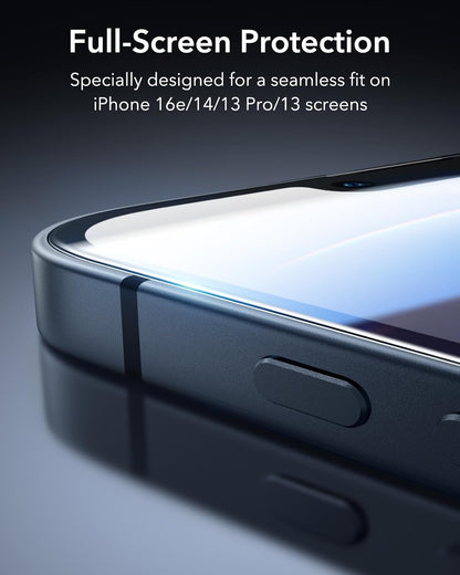 ESR 3 Pack 9H+ Glass for iPhone 16e/ iPhone 14/ iPhone 13/13 Pro Screen Protector, [Military Grade Shatterproof & Longest Durable] Armorite Ultra-tough Full Coverage Tempered Glass with UltraFit Tray