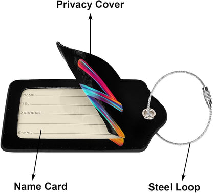 2 Pack Initial Luggage Tags for Suitcase, Colorful Letter Design Cruise Name Bag Tags, Novelty Baggage Identifiers with Full Privacy Cover, Leather ID Label for Women Men Kids Travel, Rainbow Letter N