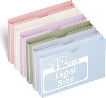 ANSOOK Plastic File Jackets,1" Legal Size Manilla Folders,12 Pack Expanding File Folder,Expansion Pocket,File Cabinet Folders,Reinforced Straight Cut Tab,Morandi Color Manila Folder for Office Home