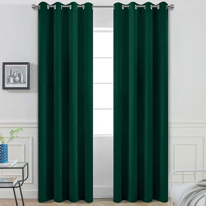 Yakamok 96 Inch Long Dark Green Blackout Curtains Room Darkening Thermal Insulated with Grommet Window Curtains for Bedroom, Light Blocking Blackout Drapes for Living Room,52 inch Width,2 Panels