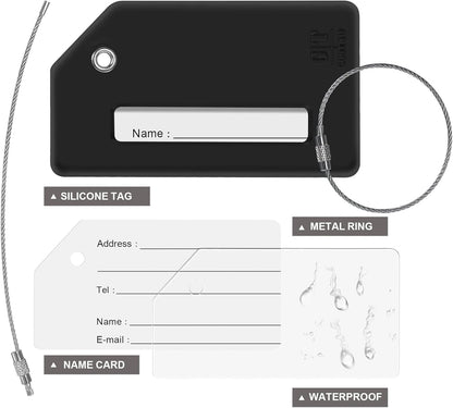 Gostwo 2 Pack Silicone Luggage Tags for Suitcases, 26 Initial Letter Baggage Labels Handbag School Bag Suitcase Instrument Tag with Stainless Steel Loop(Black & White) (Letter A)