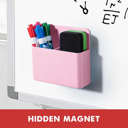 BEYGORM 2 Pack Plastics Magnetic Pen Holder for Refrigerator, Dry Erase Marker Holder for Whiteboard，Magnet School Locker Organizer Accessories, Pencil Cup, Pen Caddy, Classroom Organization(Pink)