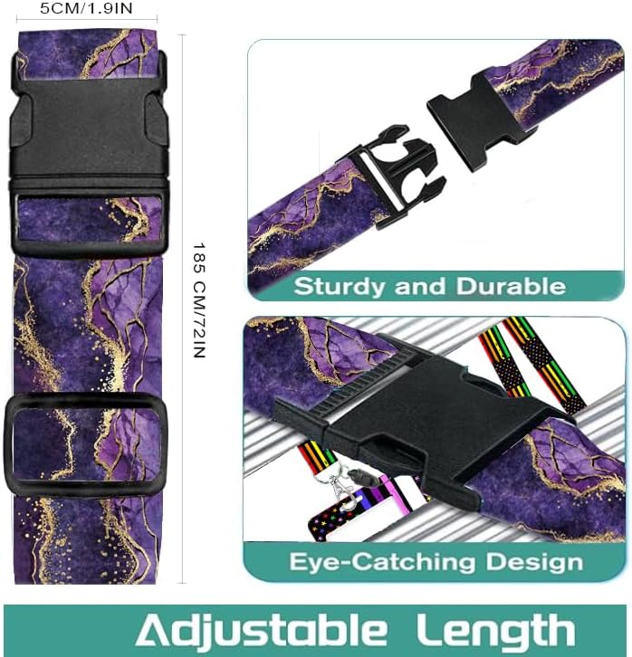 Luggage Straps for Suitcases Travel Belt Accessories, Cute Suitcase Strap, Adjustable Luggage Belt Strap, Heavy Duty with Quick-Release Buckle Luggage Strap Luxury Purple Marble