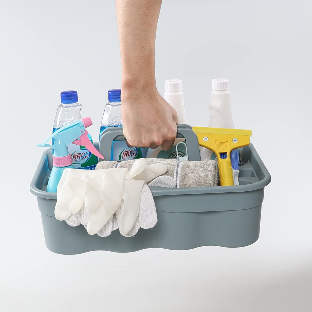 6-Pack Plastic Storage Caddy, Cleaning Caddy with Handle, Gray