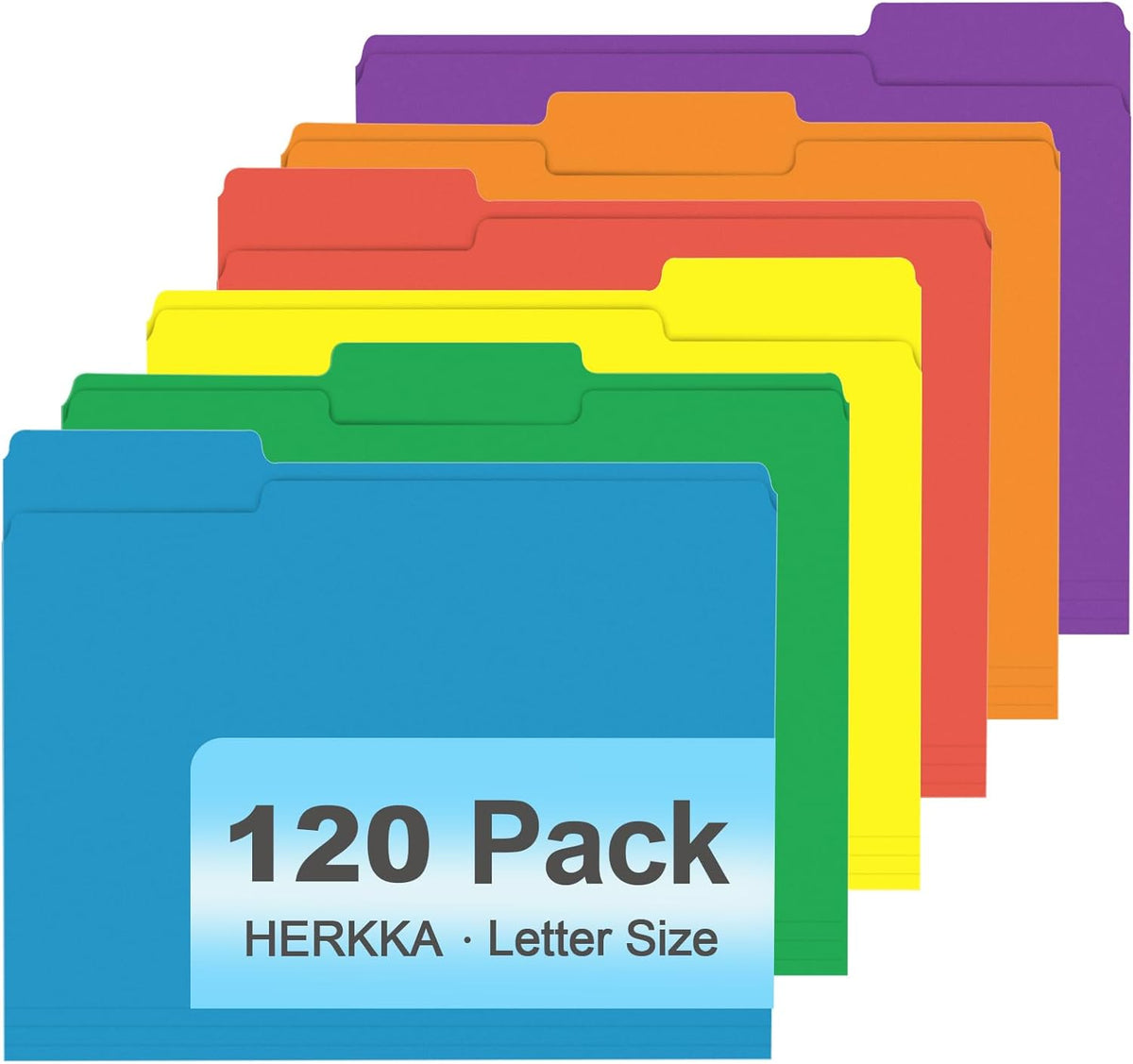 File Folder, HERKKA 120 Pack 1/3 Cut Tab File Folders, Colored File Folders Great for Organizing and Filing, Letter Size, Assorted 6 Colors