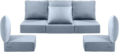 Luxury 24x24x6 Outdoor Cushions for 5-Seat Sectional Sofa Set of 5 - Water-Repellent 11-Piece Patio Cushion Set for Outside Rattan Wicker Loveseat Chair L-Shape Couch - Baby Blue/Classic