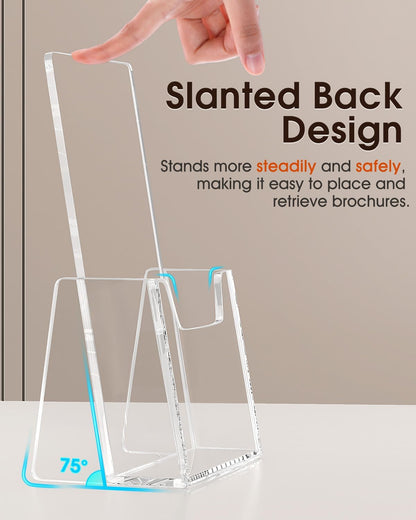 MaxGear Brochure Holder 2 Pack, 4 Inches Wide Acrylic Display Stand Clear Pamphlet Holder Flyer Holder Rack Card Holder Countertop/Desk Organizer for Trifold, Booklet, Literature, Magazine