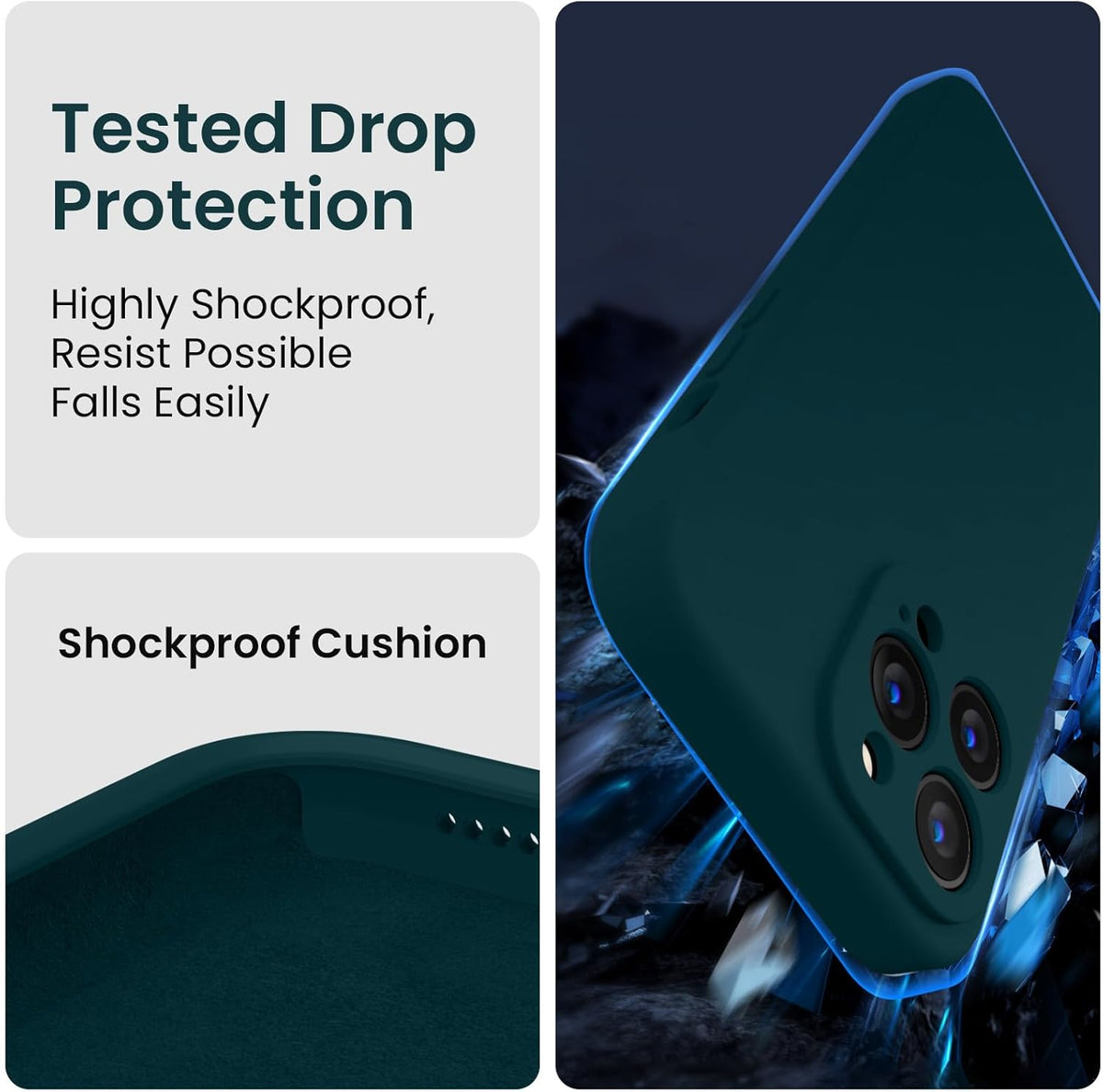 FireNova Designed for iPhone 13 Pro Max Case, Silicone [Camera Protection] Phone Case with [2 Screen Protectors], Soft Anti-Scratch Microfiber Lining Inside, 6.7 inch, Teal