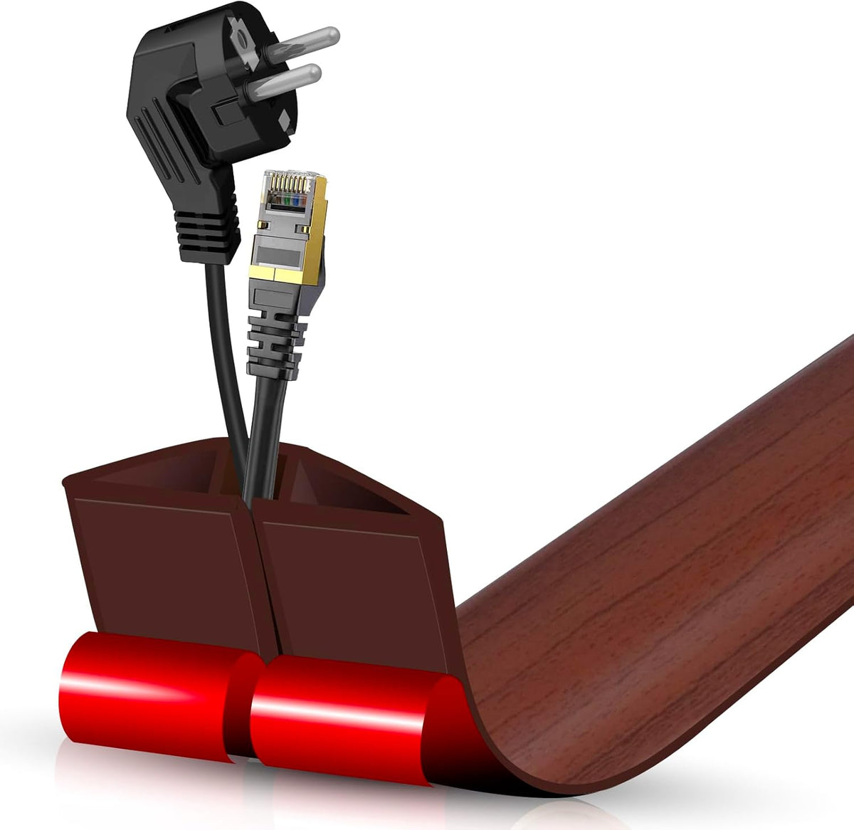 Floor Cord Cover Self Adhesive Cord Hider,3.3FT Cable Management, Extension Strip Protector for Wires, Prevent Cable Trips for Offices, Gyms, Exhibitions Cavity:0.47"(W) x0.35(H) Wood Red Teak