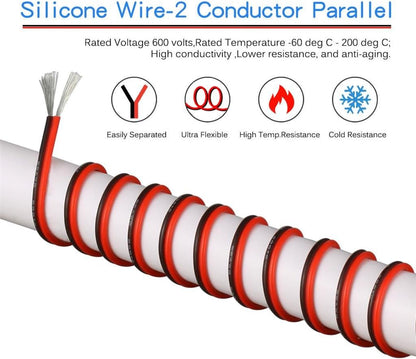 BNTECHGO 20 Gauge Flexible 2 Conductor Parallel Silicone Wire Spool Red Black High Resistant 200 deg C 600V for Single Color LED Strip Extension Cable Cord,Model,250ft Stranded Tinned Copper Wire