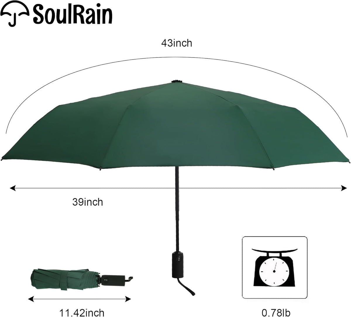 SoulRain Travel Umbrella - Compact Umbrella for Rain - Perfect Large Auto Folding Umbrella - Ideal Car umbrella, Small umbrella, and Travel Companion