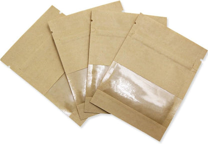 FERENLI 500 Pack 2.8x3.5 inch Small Resealable Seed Coin Envelopes Bags with Clear Window Brown Kraft Paper Heat Seal Packets for Flower Vegetable Seeds Storage Party Favor Pet Food Sample Bag