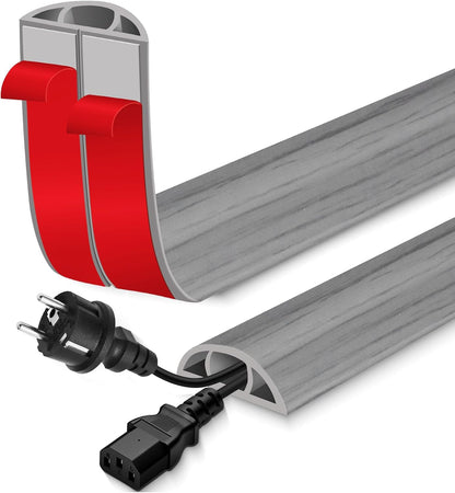 Floor Cord Cover for Wires on Floor Self Adhesive Cord Hider Floor Cable Management Wire Covers for Cords Protector Prevent Cable Trips Cord Cavity W 0.51" x H 0.31", Gray Wood, 20Ft
