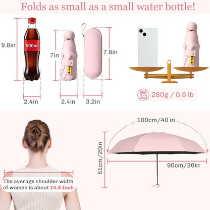 TOPSAIL Mini Umbrella Compact for Travel, UV Sun Protection(UPF50+), Waterproof for Light Rain, Suitable for Women & Kids With a Case, Manual Folding Small Pocket Size Ufor Backpack/Purse