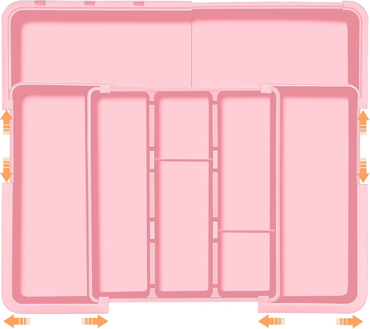 Large Utensil Drawer Organizer Expandable Silverware Organizer for Kitchen Drawer Adjustable Cooking Utensil Holder Cutlery Flatware Tray Spatula Tools Gadgets Storage Dividers Plastic Pink