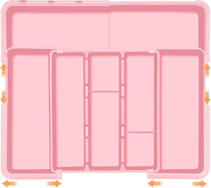Large Utensil Drawer Organizer Expandable Silverware Organizer for Kitchen Drawer Adjustable Cooking Utensil Holder Cutlery Flatware Tray Spatula Tools Gadgets Storage Dividers Plastic Pink