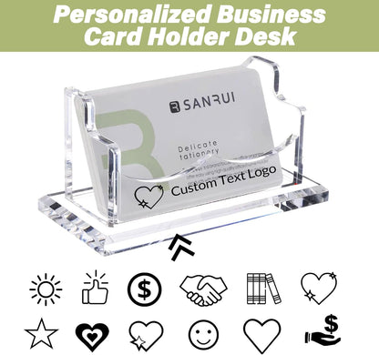 Custom Business Card Holder Desk-Personalized Engraved Wooden Business Card Case Holder, Customized Name Logo Business Card Display Gifts for Men Women (Acrylic-Horizontal)