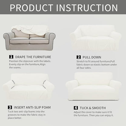 Easy-Going Stretch Oversized Sofa Slipcover 1-Piece Sofa Cover Furniture Protector Couch Soft with Elastic Bottom for Kids, Polyester Spandex Jacquard Fabric Small Checks Cream