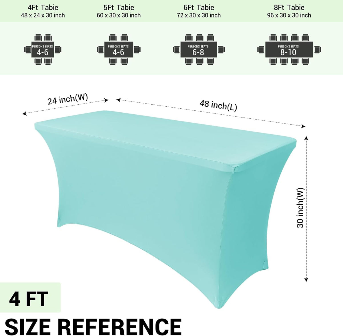Obstal 4Ft Stretch Spandex Table Cover for Standard Folding Tables - 2 Pack Universal Rectangular Fitted Tablecloth for Party, Banquet, Events, Trade Show (Fresh Blue, 48L x 24W x 30H Inches)