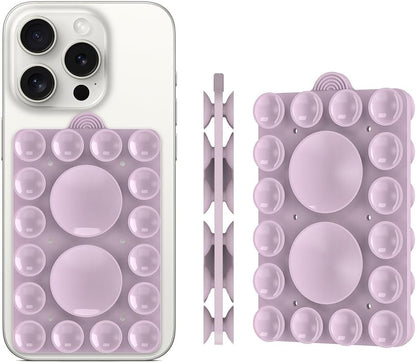 Silicone Suction Phone Holder Mount,Silicon Adhesive Phone Accessory for iPhone and Android, Hands-Free Mirror Shower Phone Holder,TikTok Videos and Selfies (Violet 2Pack, Double Sided)
