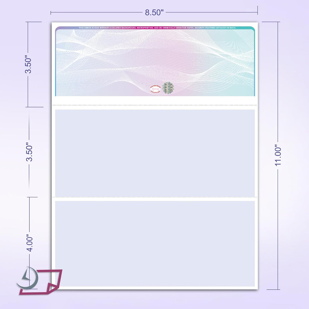 NextDayLabels - Blank Hologram Premium Laser Computer Checks, High-Security Check Paper with 3 Colors: Blue, Red, and Green. Check on top with Perforated vouchers. (Pack of 500 Checks)