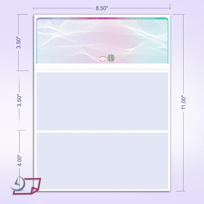 NextDayLabels - Blank Hologram Premium Laser Computer Checks, High-Security Check Paper with 3 Colors: Blue, Red, and Green. Check on top with Perforated vouchers. (Pack of 500 Checks)