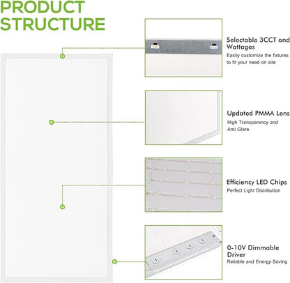hykolity 2x4 FT LED Flat Panel Troffer Light, CCT Selectable 4000K-5000K-6500K