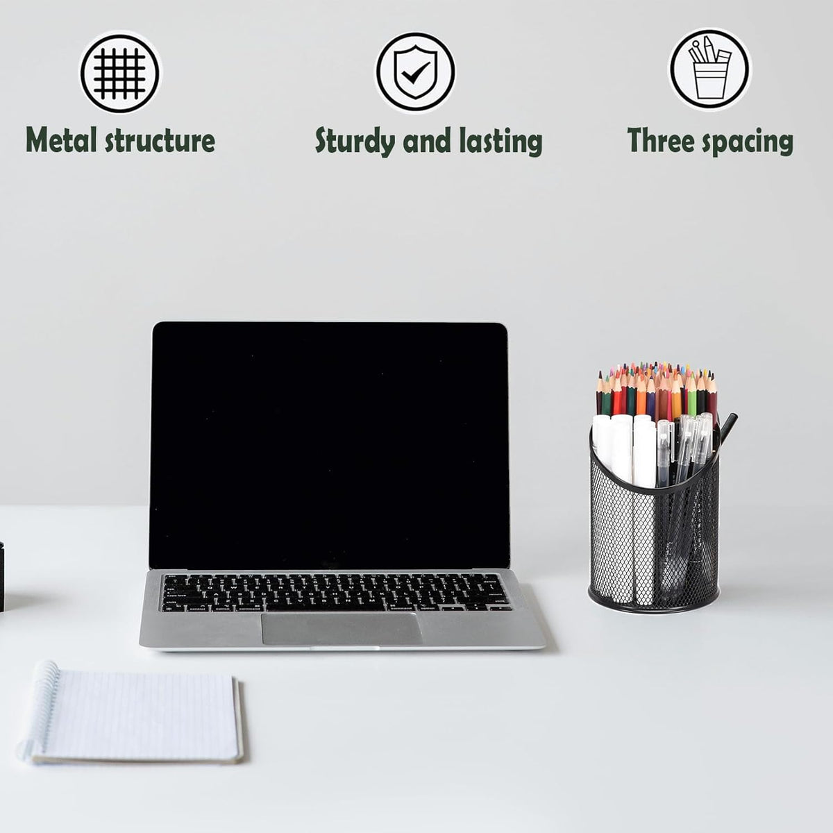 2 Pack Mesh Pencil Holder Pen Cup for Desk Round Black Pen Holder Desktop Pen Organizer 3 Compartments Pencil Organizer Desk Organizer for Office Home School