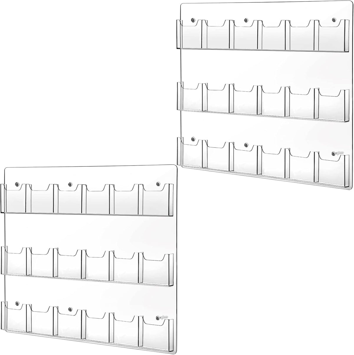 Eersida 2 Pack Acrylic Brochure Pamphlet Holder Wall Mount Clear Brochure Display Holder Plastic Trifold Flyer Rack Literature Storage Rack for Offices Waiting Room (18 Pockets, 25 x 22 Inch)