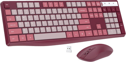 Wireless Keyboard and Mouse Combo, Lovaky 2.4G Full-Sized Ergonomic Keyboard Mouse, 3 DPI Adjustable Cordless USB Keyboard and Mouse, Quiet Click for Computer/Laptop/Windows/Mac (1 Pack, Rose)