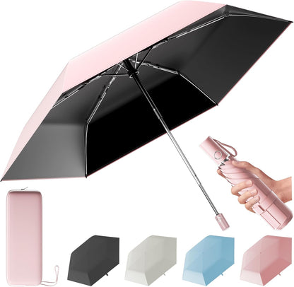 Automatic Mini Travel Windproof Folding Umbrella - UV Protection, Instant Open/Close for Rain/Sun, Small Compact Lightweight Design Fits in Tote Bag/Travel Case/Backpack for Commute, Women & Men