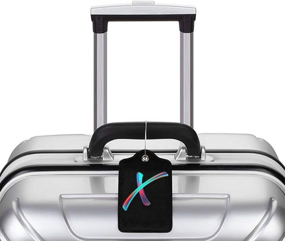 2 Pack Initial Luggage Tags for Suitcase, Colorful Letter Design Cruise Name Bag Tags, Novelty Baggage Identifiers with Full Privacy Cover, Leather ID Label for Women Men Kids Travel, Rainbow Letter X