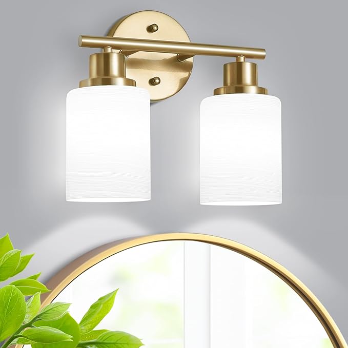 Guliaofo 2-Light Vanity Lights, Brushed Gold Bathroom Light Fixture