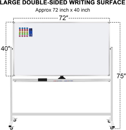 Mobile Whiteboard 72"x40" Magnetic Dry Erase White Boards on Wheels Double-Sided Large Whiteboard with Rolling Stand for Classrooms, Offices and Home