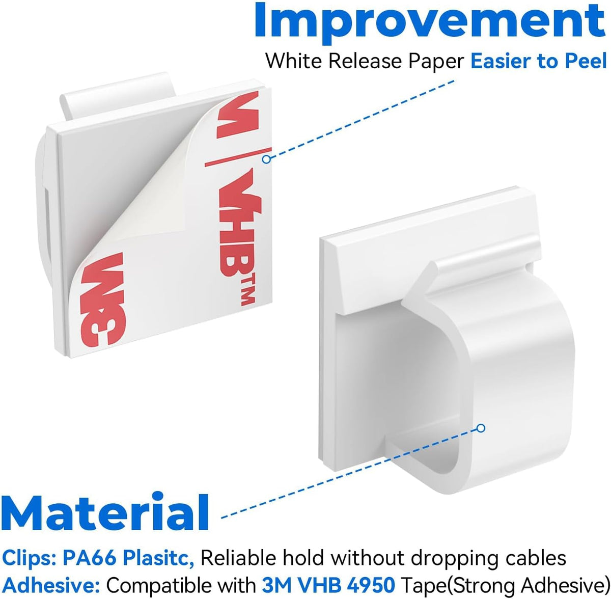 Large Cable Clips 40pcs with Strong Adhesive Tapes,Wire Holder Organizer Cord Management for Car, Office and Home (White- L04(40PCS))