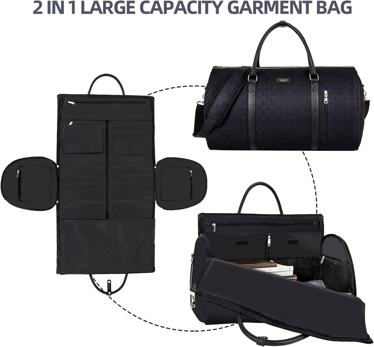 Garment Bag for Travel Convertible Carry On Garment Bag Large Travel Duffel Bags for Women 2 in 1 Hanging Suitcase Suit Travel Bags for Women & Men 3pcs Set