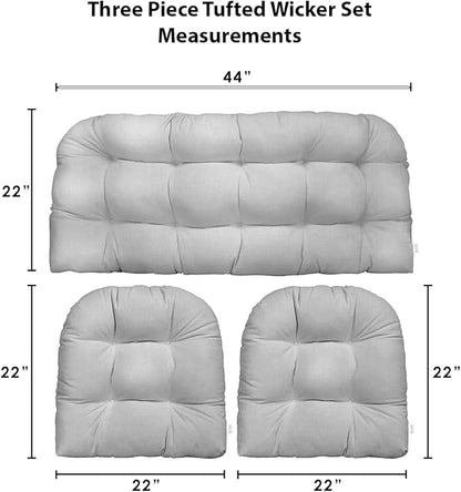 RSH DECOR: 3-Piece Wicker Tufted Cushion Set | for Large Wicker Sets | Outdoor Loveseat & U-Shaped Seat Cushions | Water & Fade-Resistant Spun Fabric | Telfair Peacock Blue - Made in USA