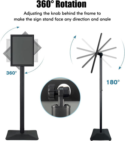 Sign Stand for Display, 11lbs Integrated Rod Heavy Duty Pedestal Floor Signage Stand Holder, for Outdoor or Indoor Advertising (11 x 17, Black)