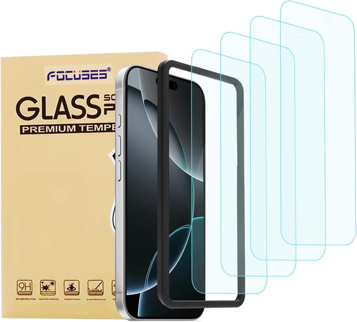 4 Pack Anti Blue Light Screen Protector for iPhone 16 Pro [6.3 inch] with Installation Frame,9H+ Anti Blue Light Tempered Glass, Anti-Scratch, Case Friendly