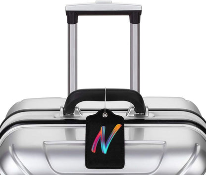 2 Pack Initial Luggage Tags for Suitcase, Colorful Letter Design Cruise Name Bag Tags, Novelty Baggage Identifiers with Full Privacy Cover, Leather ID Label for Women Men Kids Travel, Rainbow Letter N