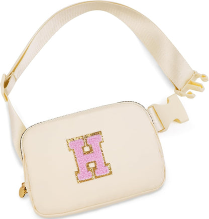 Belt Bag Fanny Pack Crossbody Bags with Initials Letter Patch Cute Stuff Birthday Gifts for Teenager Girls Trendy Stuff for Teens | Khaki,H