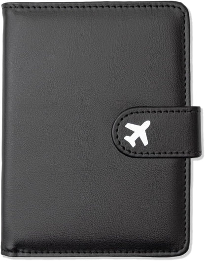 Passport Holder, Travel Wallet Cover with Pen Loop | Cute RFID Blocking Leather Case with Magnetic Closure for Travel Essentials-Black