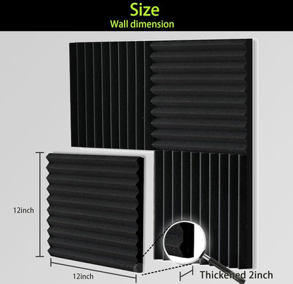 12 Pack Sound Proof Foam Panels for Walls, Thickened 2x12x12 Inches Wedges Acoustic Panels Sound Absorbing, High Density Pyramid Noise Reduction Panels