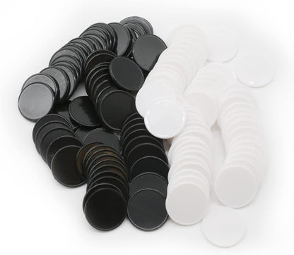 Set of 100 Opaque Plastic Learning Counters Mini Poker Chips Game Tokens with Storage Box (Black+White, 1.26 Inch)