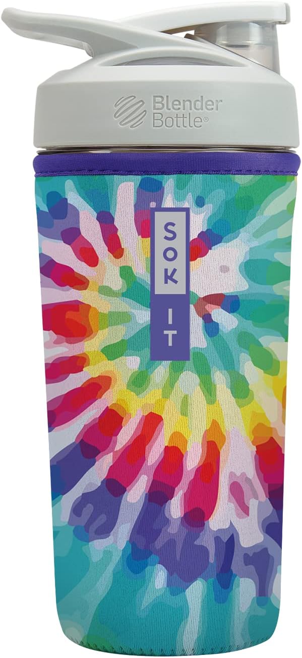 Sok It BotlSok Protein Blender Shaker Bottle Sleeve Insulated Neoprene Cover (Rainbow Tie Dye, Fits 28oz Blender)